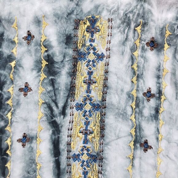 One World size small tie dye peasant top with decorative embroidery accents - Picture 7 of 7